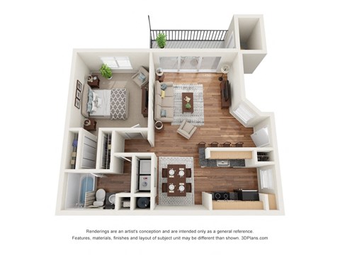 Floor plan for 1 bed, 1 bath, 675 sqft
